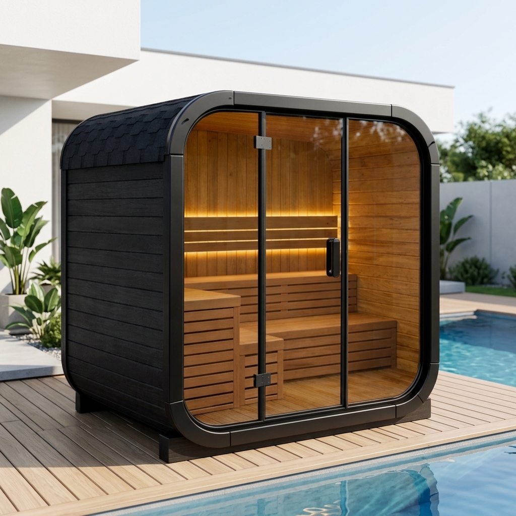 Black Rounded-Square Panoramic Outdoor Sauna product image