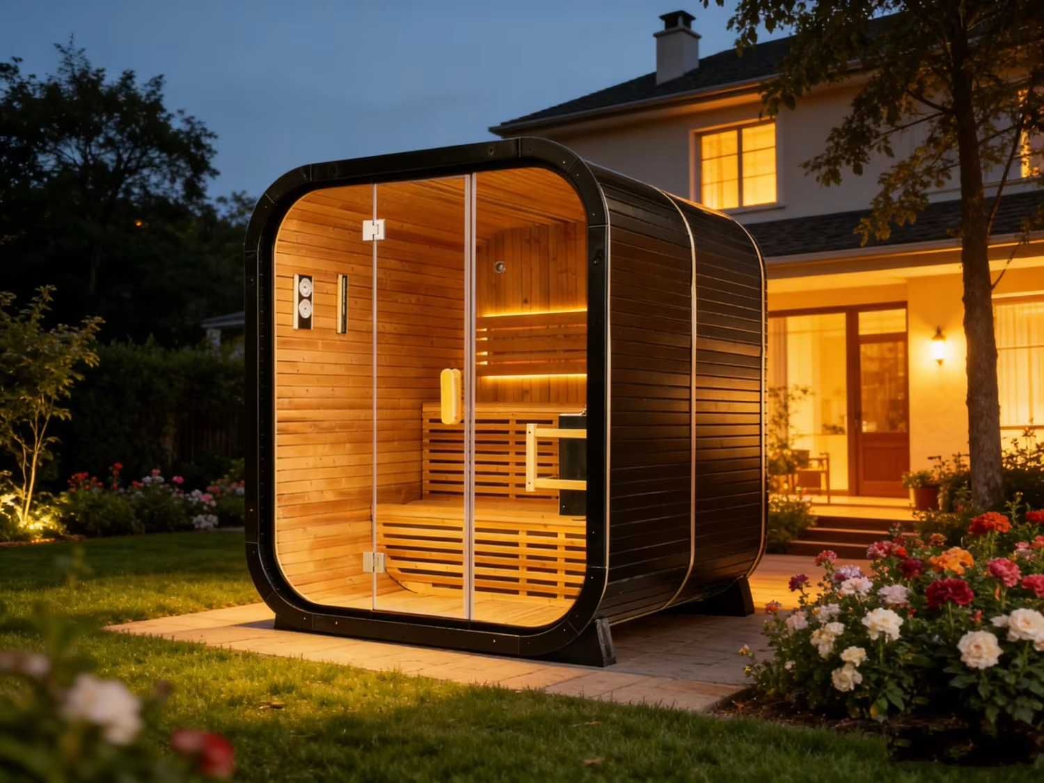 Black Rounded-Square Panoramic Outdoor Sauna CSA-928 reference view 3