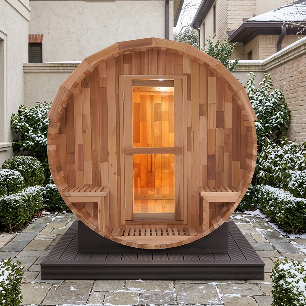 Round Barrel Sauna with Twin Porch Seats CSA-929 reference view 4