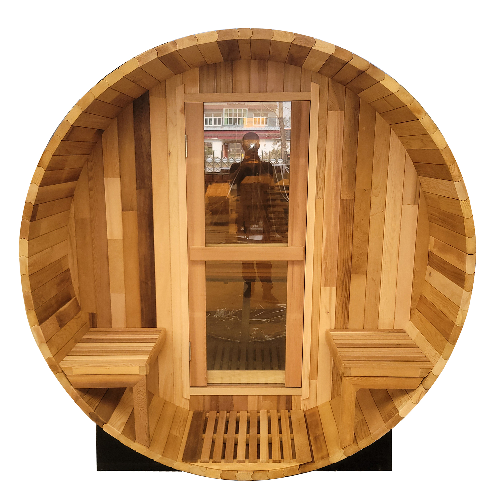 Round Barrel Sauna with Twin Porch Seats CSA-929 reference view 5
