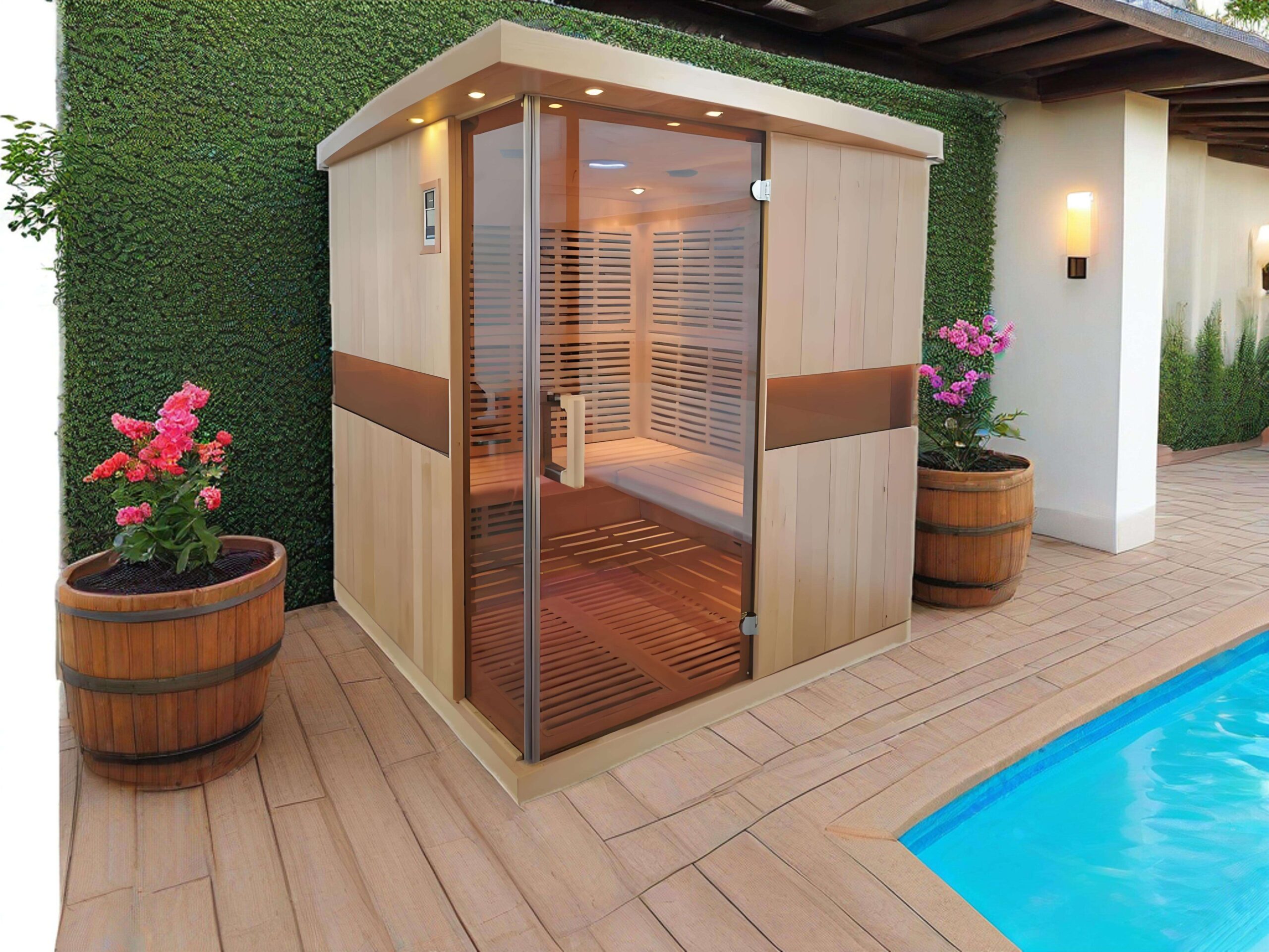 Glass-Corner Two-Person Infrared Sauna CSA-930 reference view 2