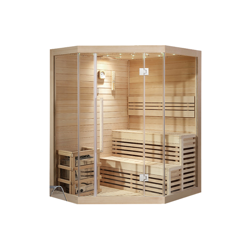 Light-Timber Corner Sauna with Tiered Bench CSA-936 reference view 2