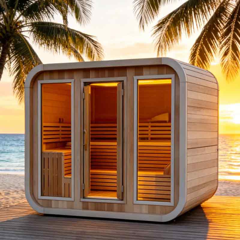 Three-Bay Rounded Outdoor Sauna with Central Door CSA-937 reference view 2