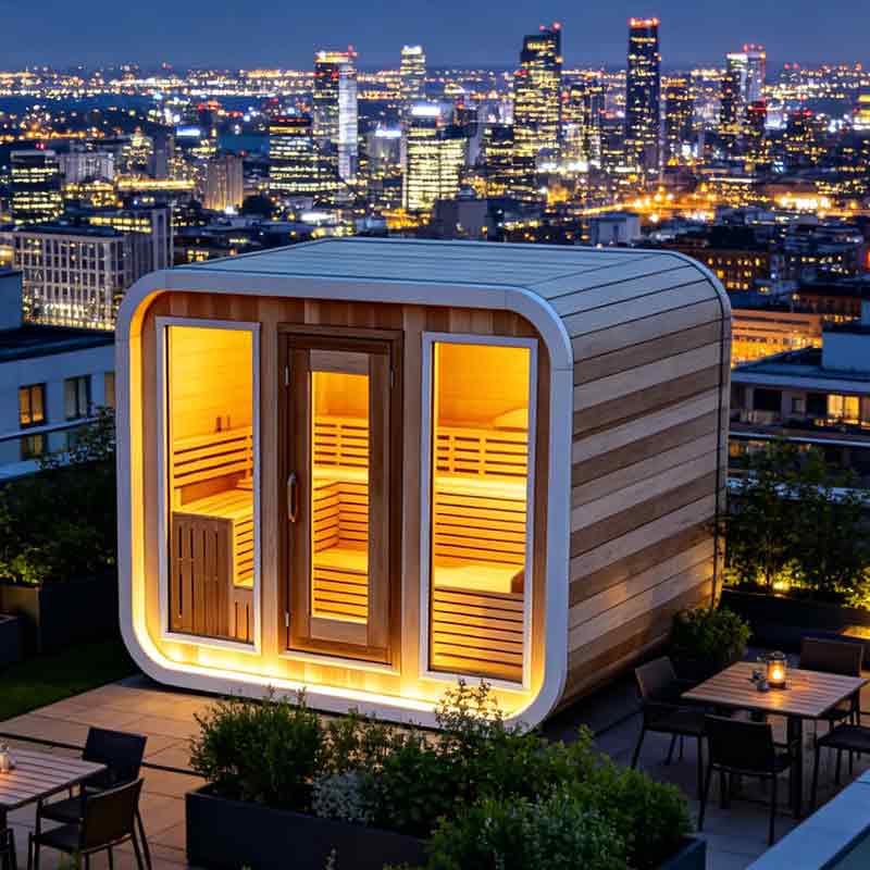 Three-Bay Rounded Outdoor Sauna with Central Door CSA-937 reference view 4