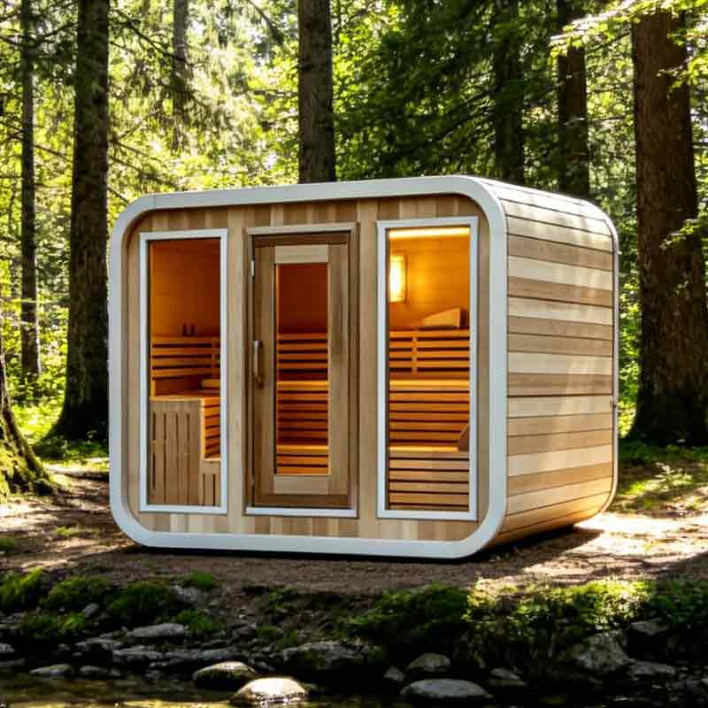 Three-Bay Rounded Outdoor Sauna with Central Door CSA-937 reference view 6