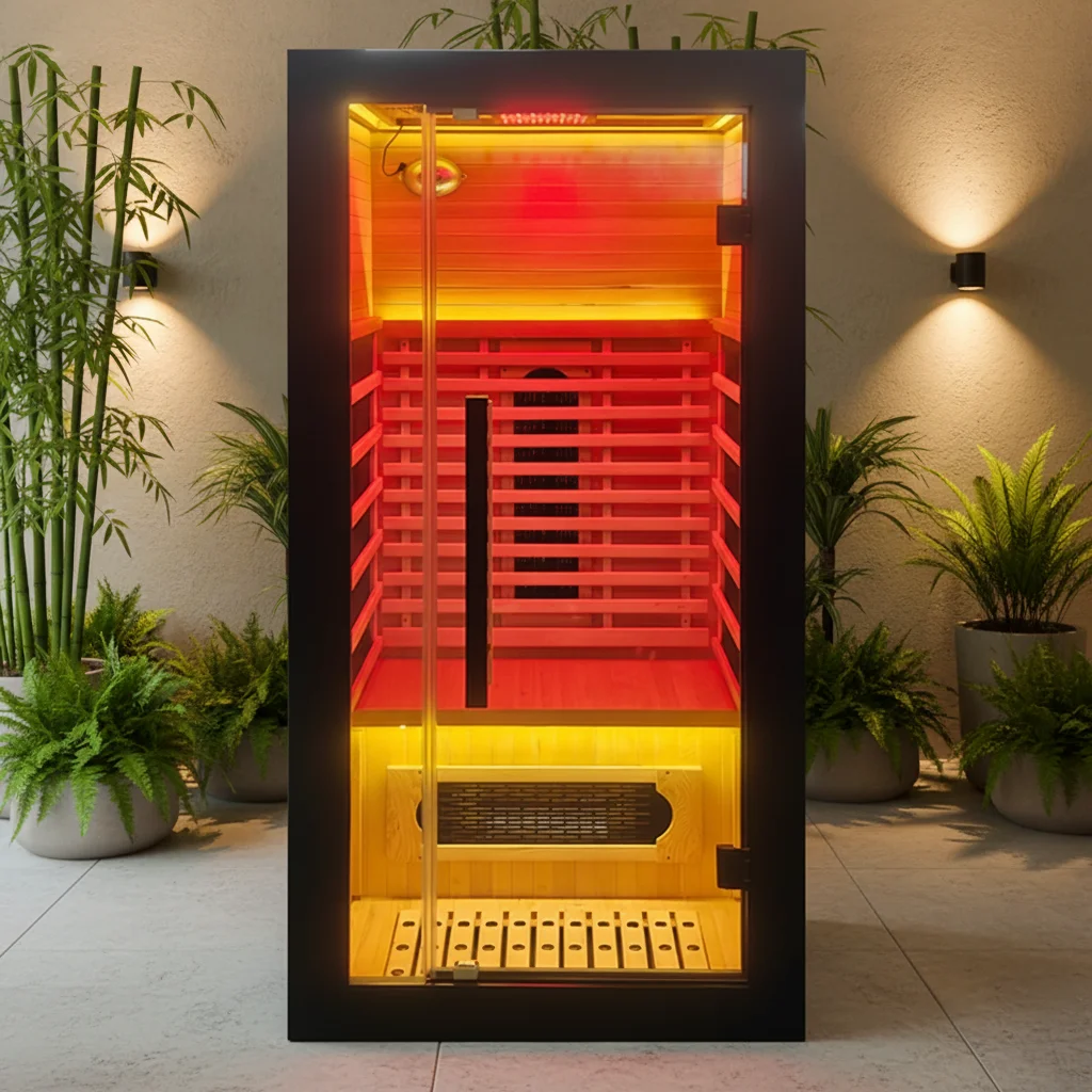 Black Single-Seat Infrared Sauna with Ceiling Red-Light Panel product image
