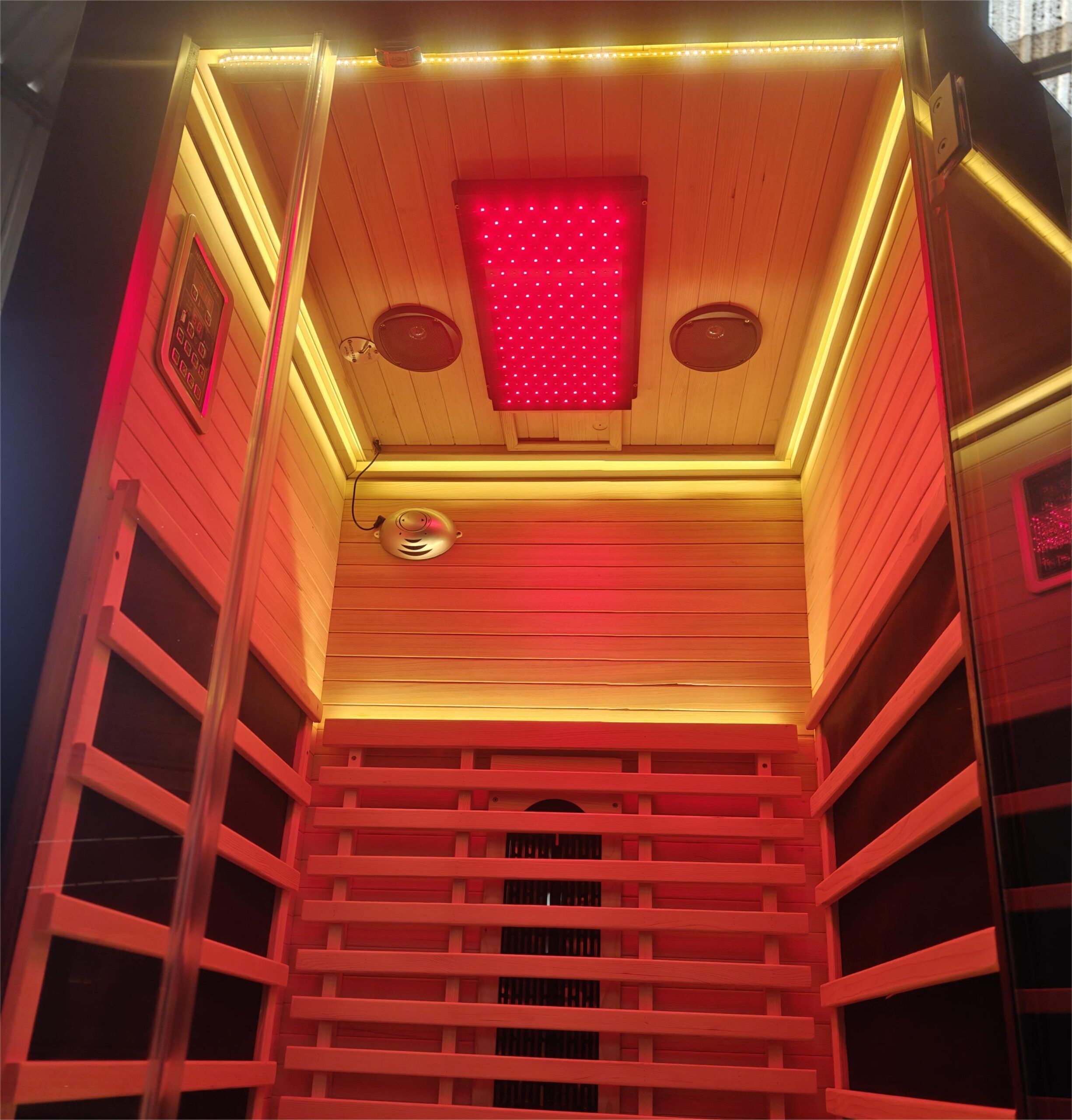 Black Single-Seat Infrared Sauna with Ceiling Red-Light Panel CSA-938 reference view 3
