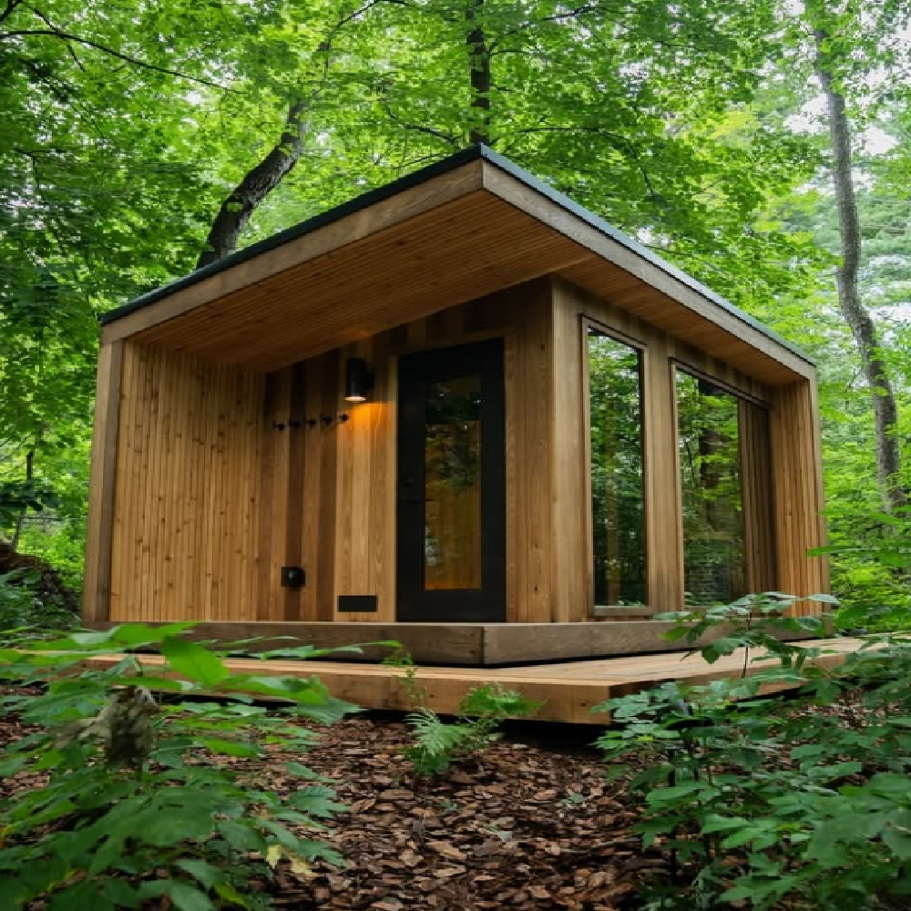 Flat-Roof Cedar Outdoor Sauna with Full-Glass Front CSA-939 reference view 2