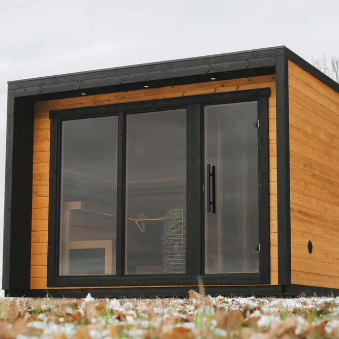 Black-Frame Outdoor Sauna with Changing Area product image