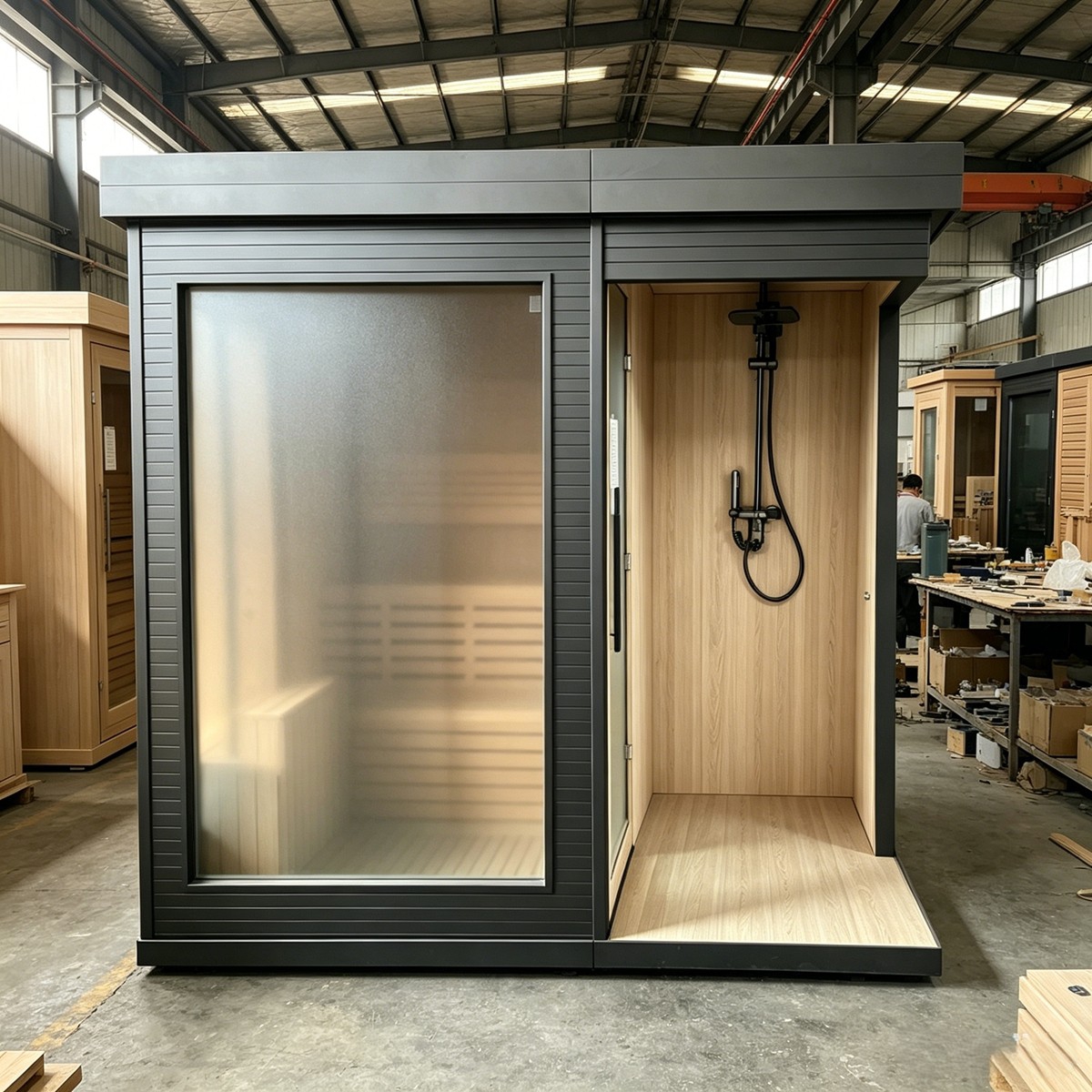 Frosted-Glass Sauna and Open Shower Suite product image
