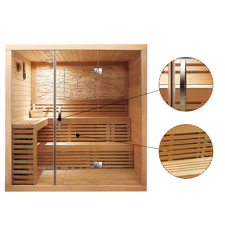 Glass-Front Indoor Sauna with Salt-Wall Accent CSA-945 reference view 6