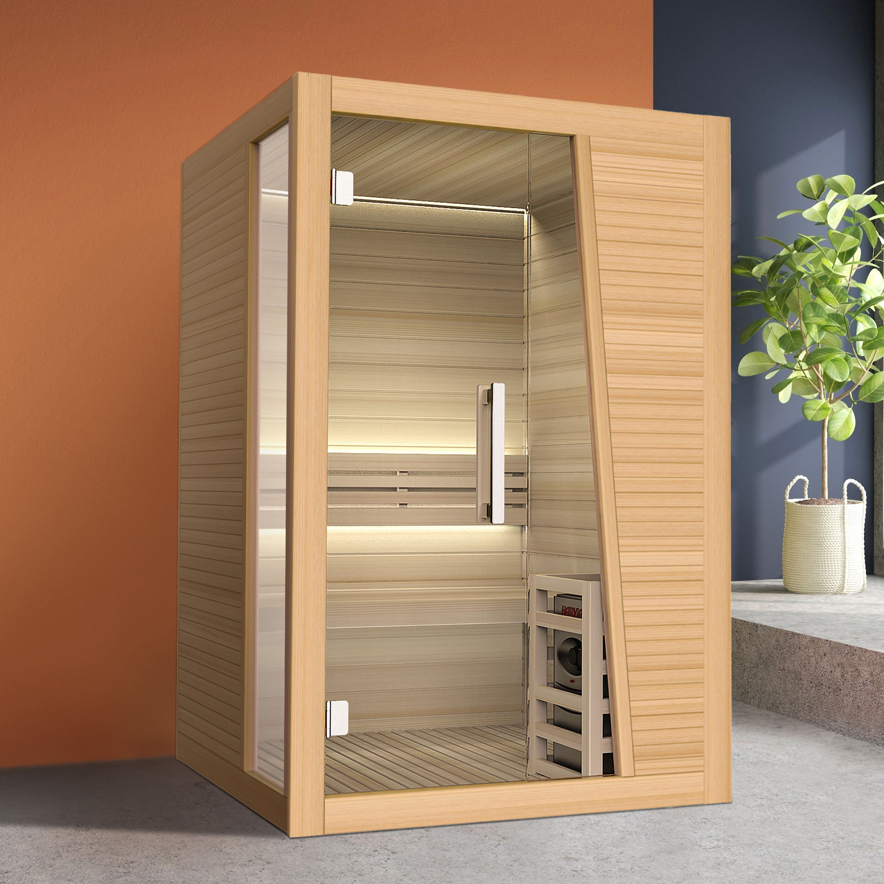 Compact Glass-Corner Indoor Sauna Cabin product image