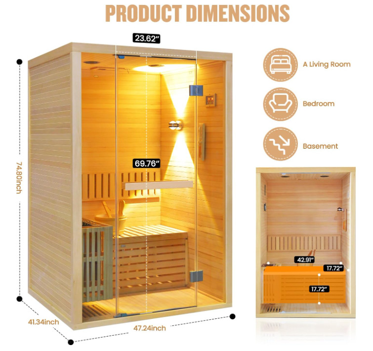 Two-Person Indoor Sauna with 3 kW Heater CSA-947 reference view 2