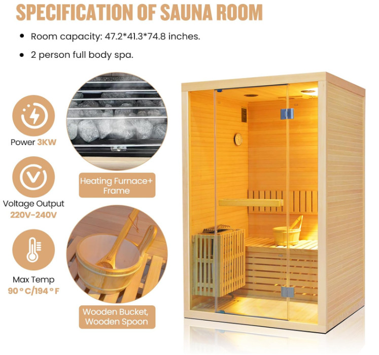Two-Person Indoor Sauna with 3 kW Heater CSA-947 reference view 3