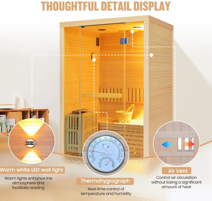 Two-Person Indoor Sauna with 3 kW Heater CSA-947 reference view 5