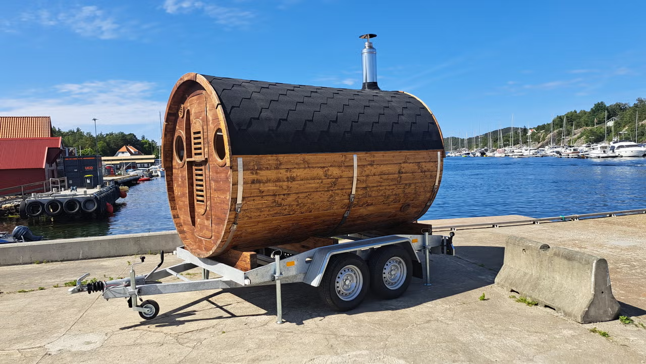 Mobile Wood-Fired Barrel Sauna Trailer with Portholes CSA-950 reference view 6
