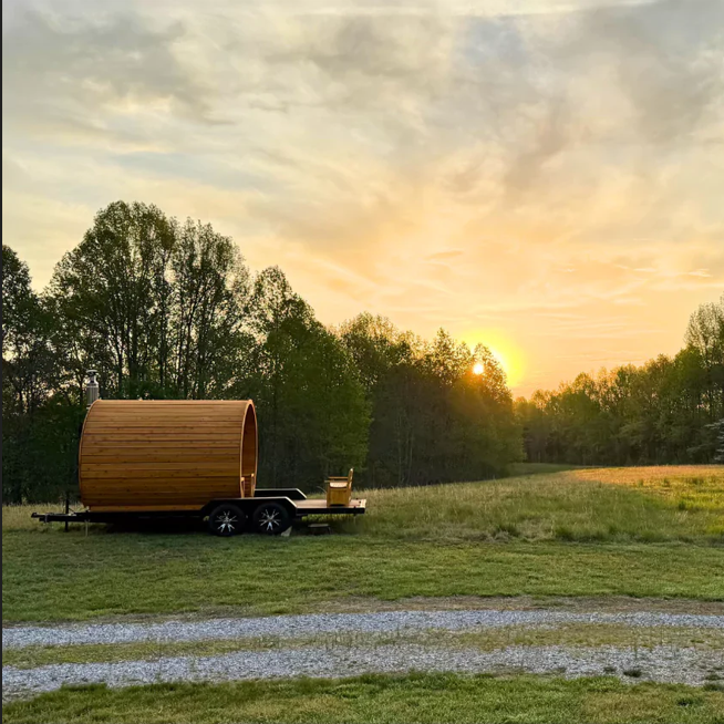 Mobile Barrel Sauna Trailer with Front Porch Deck CSA-951 reference view 3