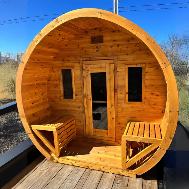 Mobile Barrel Sauna Trailer with Front Porch Deck CSA-951 reference view 5