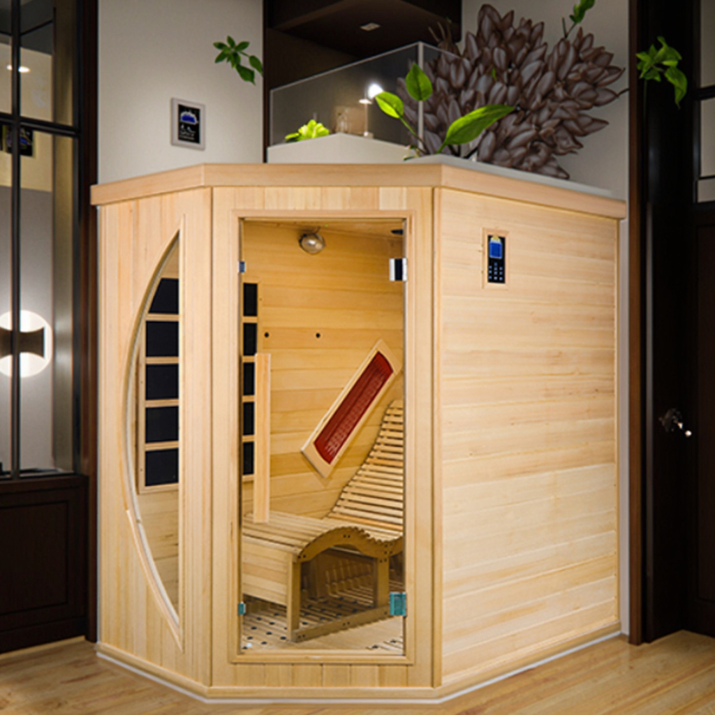 Reclined-Seat Corner Infrared Sauna with Curved Window product image