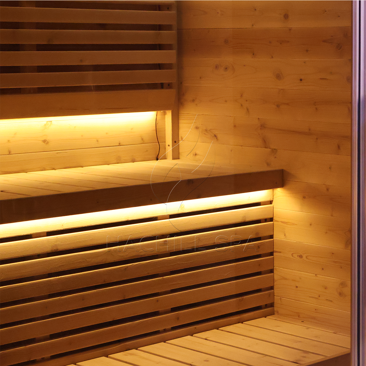 Thermowood Flat-Roof Sauna with Illuminated Tier Benches CSA-961 reference view 5