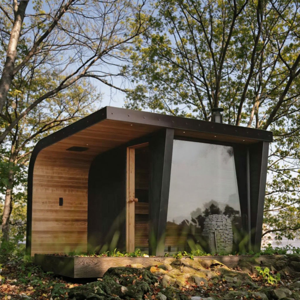 Curved-Roof Red Cedar Garden Sauna with Deep Porch product image