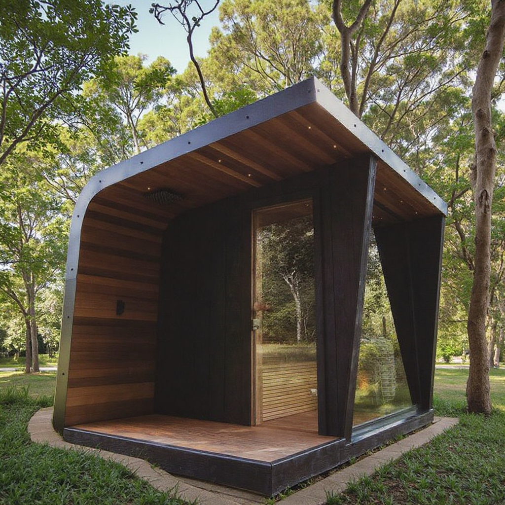 Curved-Roof Red Cedar Garden Sauna with Deep Porch CSA-962 reference view 4