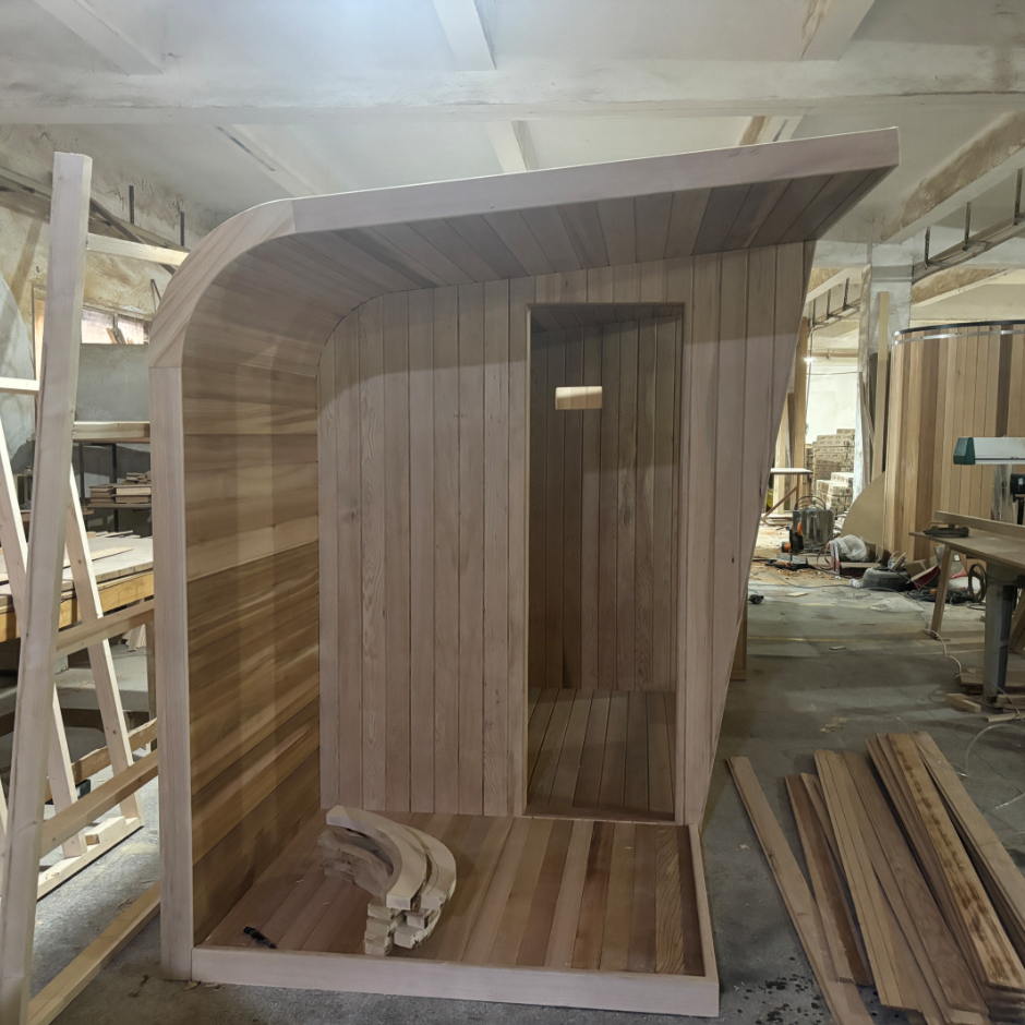 Curved-Roof Red Cedar Garden Sauna with Deep Porch CSA-962 reference view 6