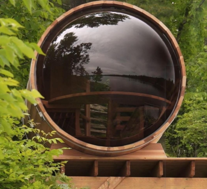 Circular Panorama Barrel Sauna with Electric Stone Heater CSA-963 reference view 2