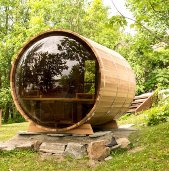 Circular Panorama Barrel Sauna with Electric Stone Heater CSA-963 reference view 3