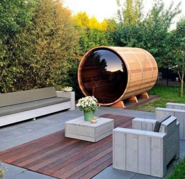 Circular Panorama Barrel Sauna with Electric Stone Heater CSA-963 reference view 5