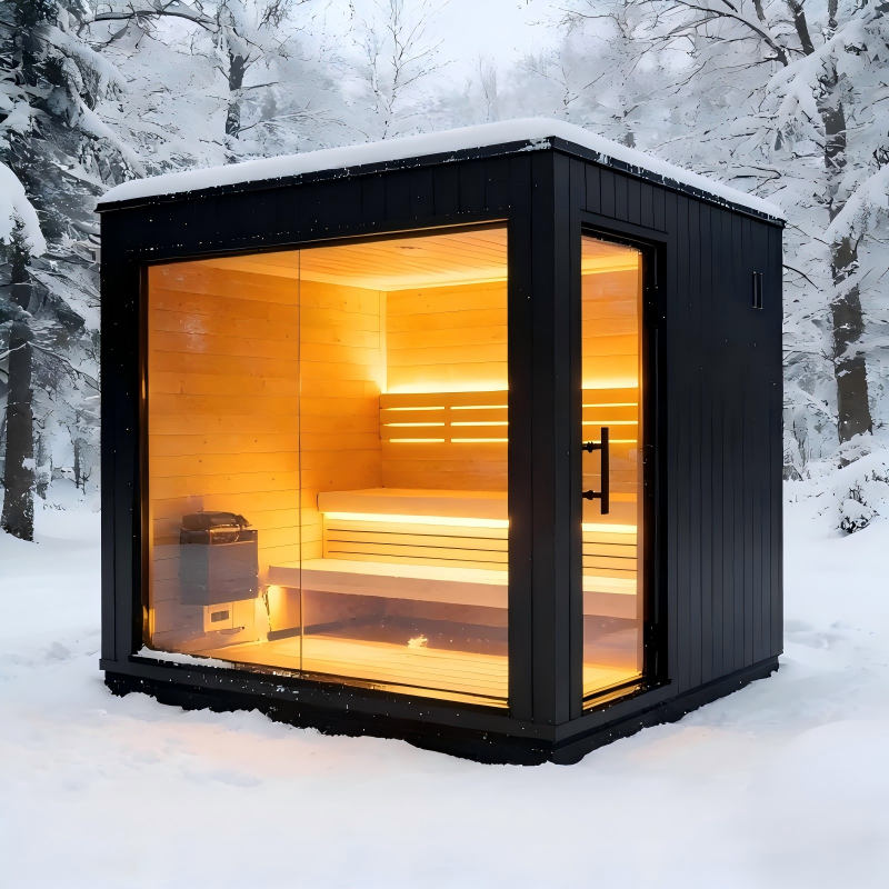 Black Compact Sauna Cabin with Panoramic Corner Glazing product image