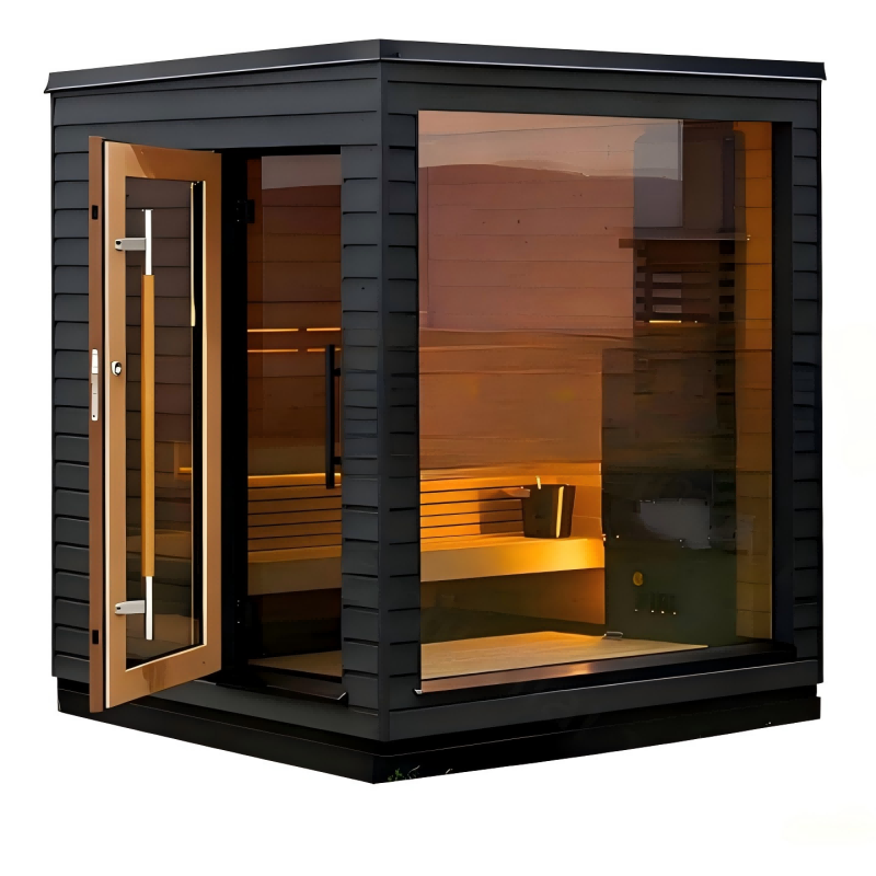 Black Compact Sauna Cabin with Panoramic Corner Glazing CSA-964 reference view 2