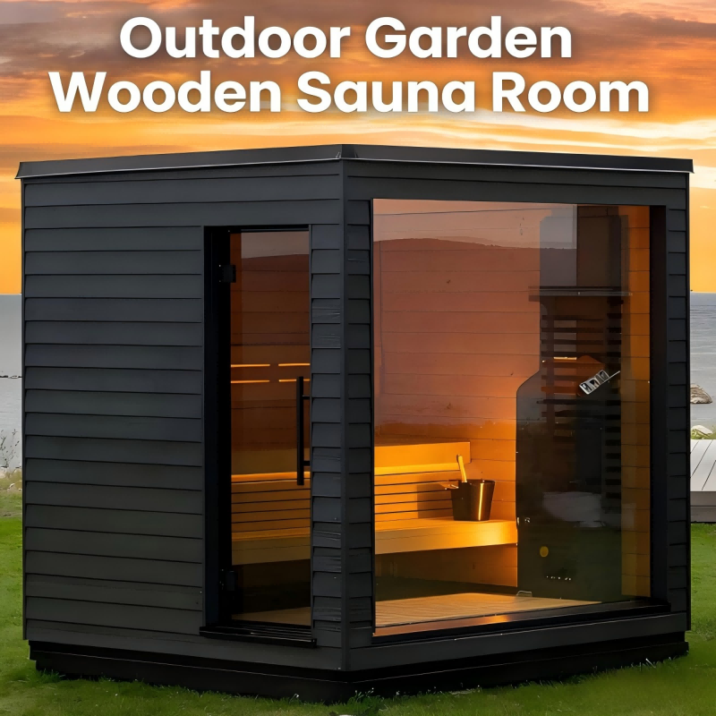 Black Compact Sauna Cabin with Panoramic Corner Glazing CSA-964 reference view 3