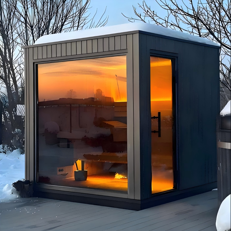 Black Compact Sauna Cabin with Panoramic Corner Glazing CSA-964 reference view 4