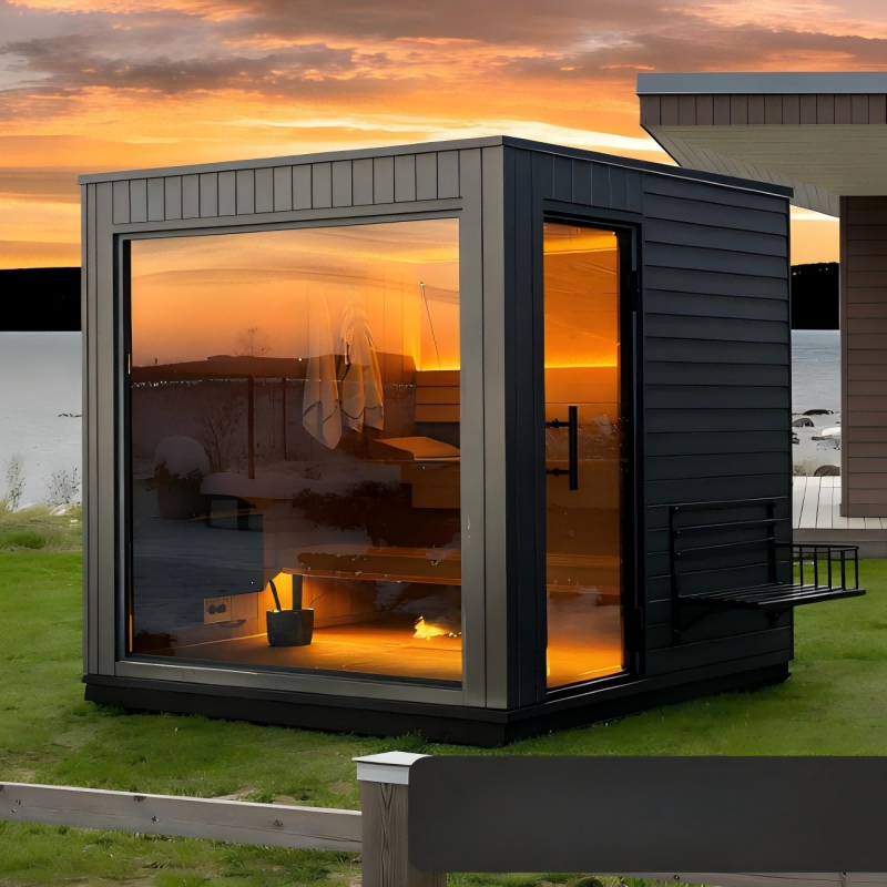 Black Compact Sauna Cabin with Panoramic Corner Glazing CSA-964 reference view 5