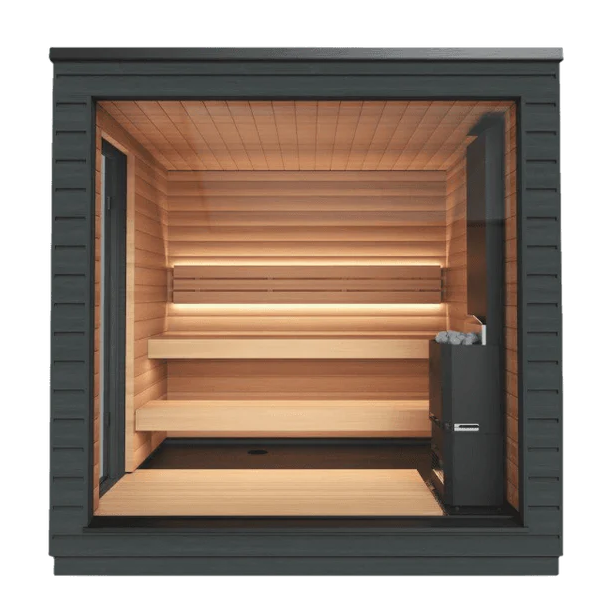 Black Cedar Outdoor Sauna with Deep Roof Overhang product image