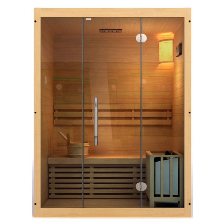 Compact Glass-Front Traditional Sauna with Corner Heater CSA-966 reference view 2
