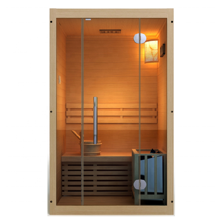 Compact Glass-Front Traditional Sauna with Corner Heater CSA-966 reference view 3