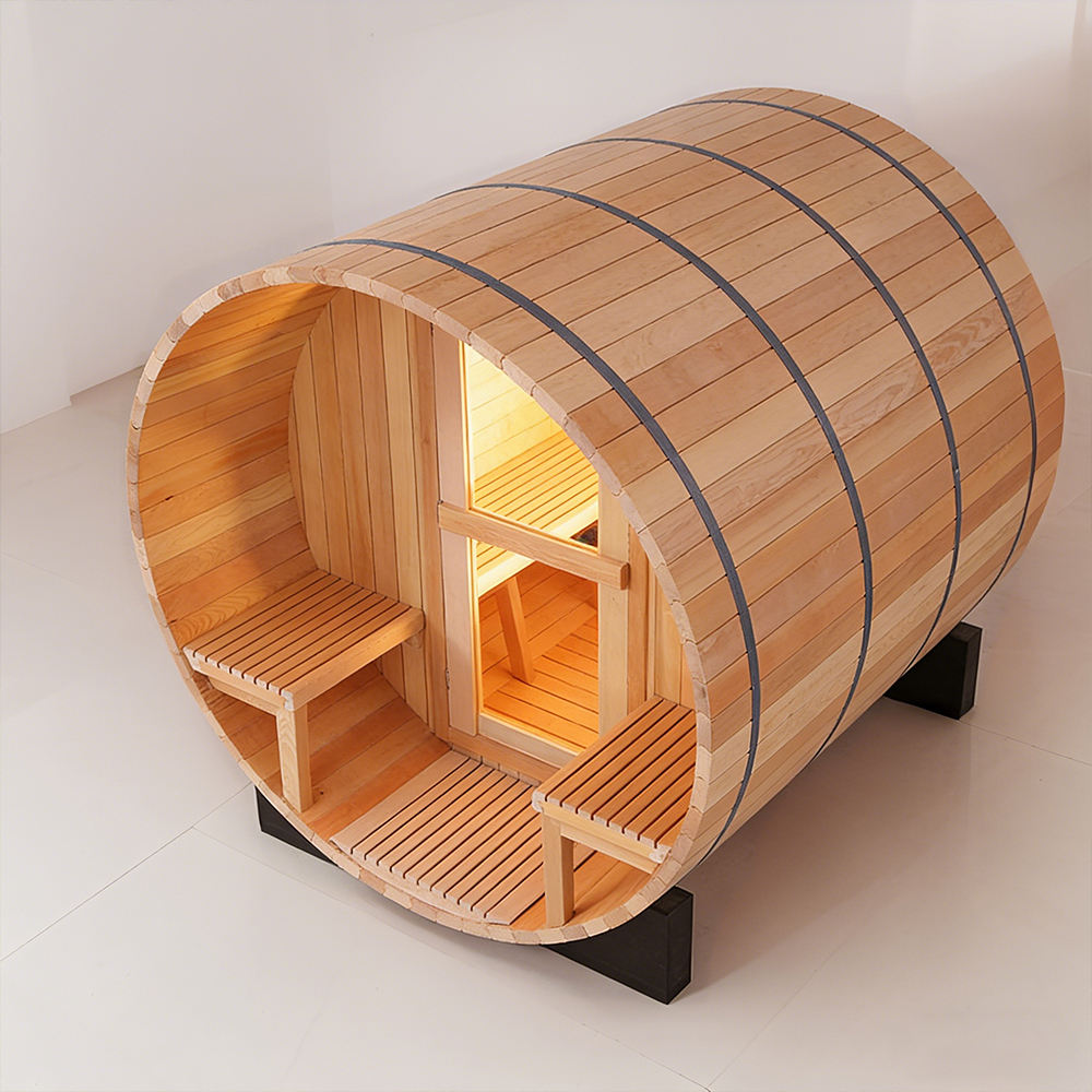 Cedar Barrel Sauna with Porch and Configurable Front product image