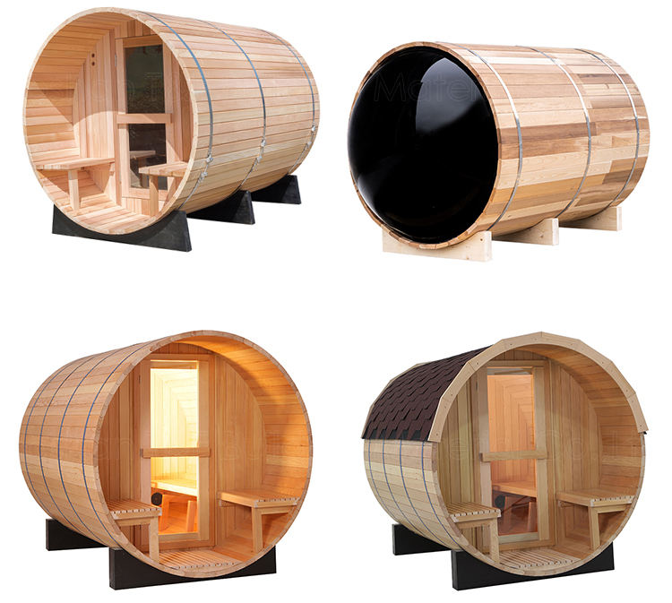 Cedar Barrel Sauna with Porch and Configurable Front CSA-969 reference view 3