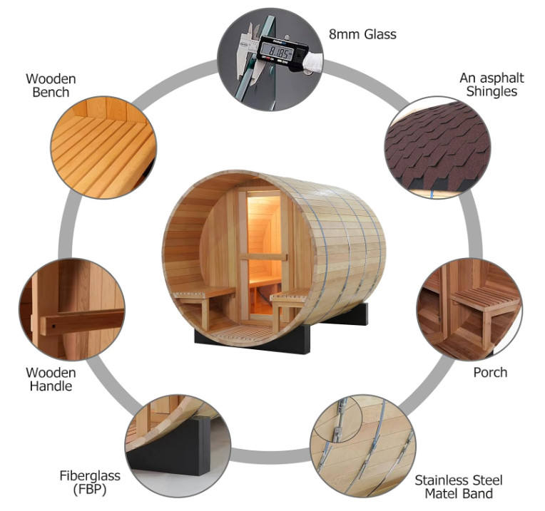 Cedar Barrel Sauna with Porch and Configurable Front CSA-969 reference view 4