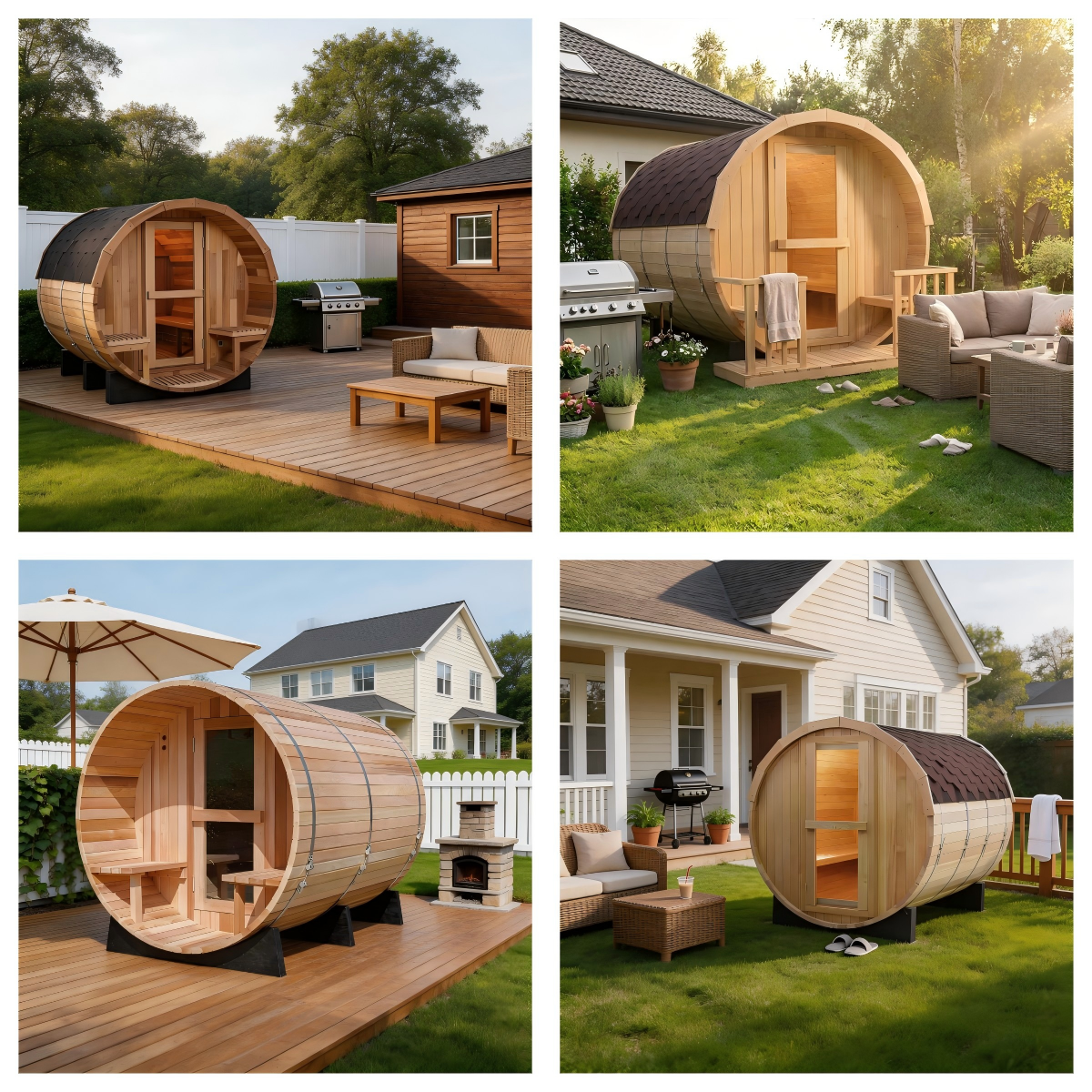 Cedar Barrel Sauna with Porch and Configurable Front CSA-969 reference view 6