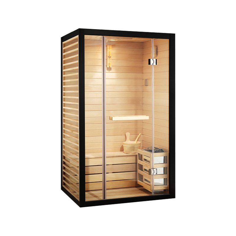 Black-Frame Compact Traditional Sauna with Full Glass Front product image