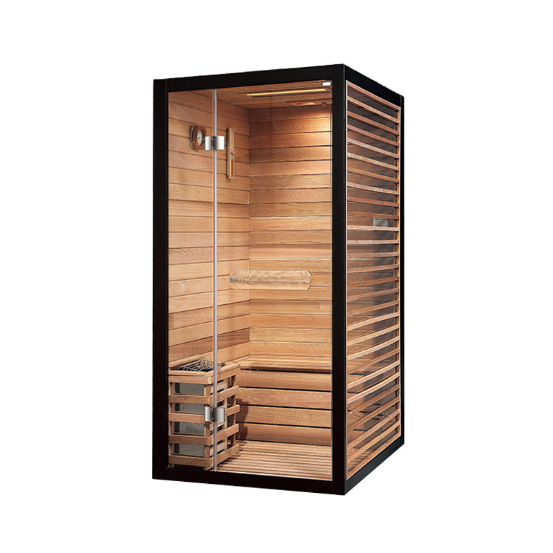 Black-Frame Compact Traditional Sauna with Full Glass Front CSA-971 reference view 2
