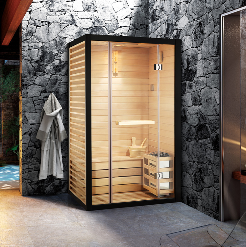Black-Frame Compact Traditional Sauna with Full Glass Front CSA-971 reference view 3