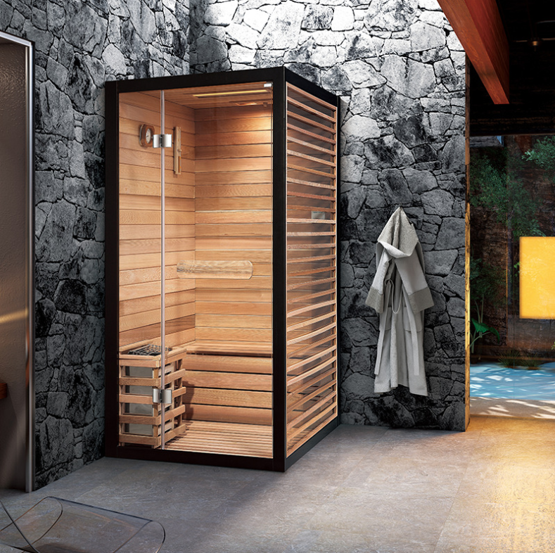 Black-Frame Compact Traditional Sauna with Full Glass Front CSA-971 reference view 4