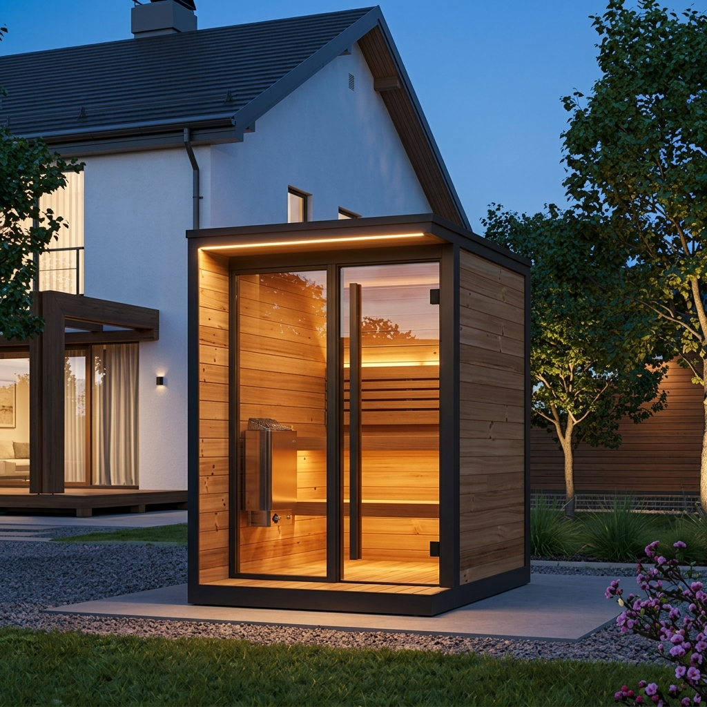 Nordic Pine Glass-Front Outdoor Sauna with Flat Roof product image
