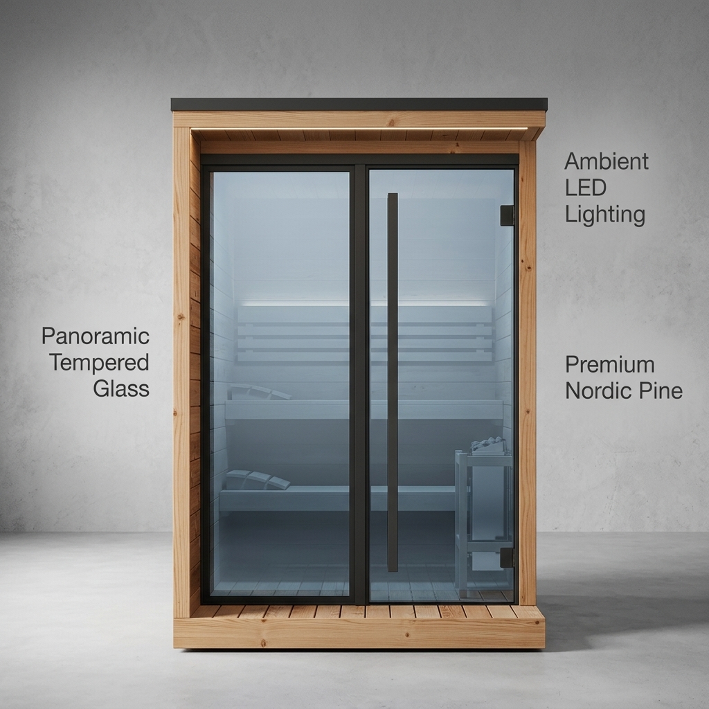 Nordic Pine Glass-Front Outdoor Sauna with Flat Roof CSA-975 reference view 2