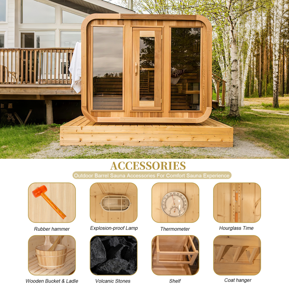 Rounded Outdoor Sauna with Porch and Configurable Rear Panel CSA-976 reference view 3