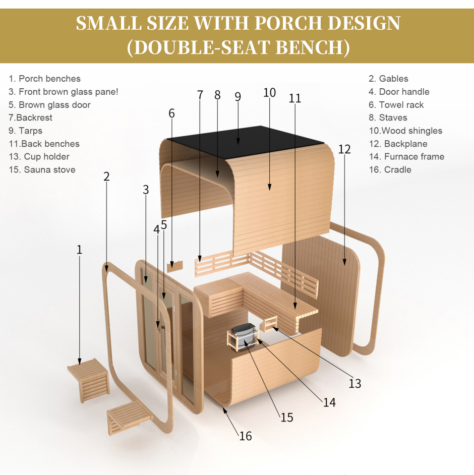 Rounded Outdoor Sauna with Porch and Configurable Rear Panel CSA-976 reference view 4